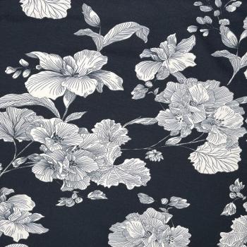 French Terry elegante Blumen weiß/schwarz